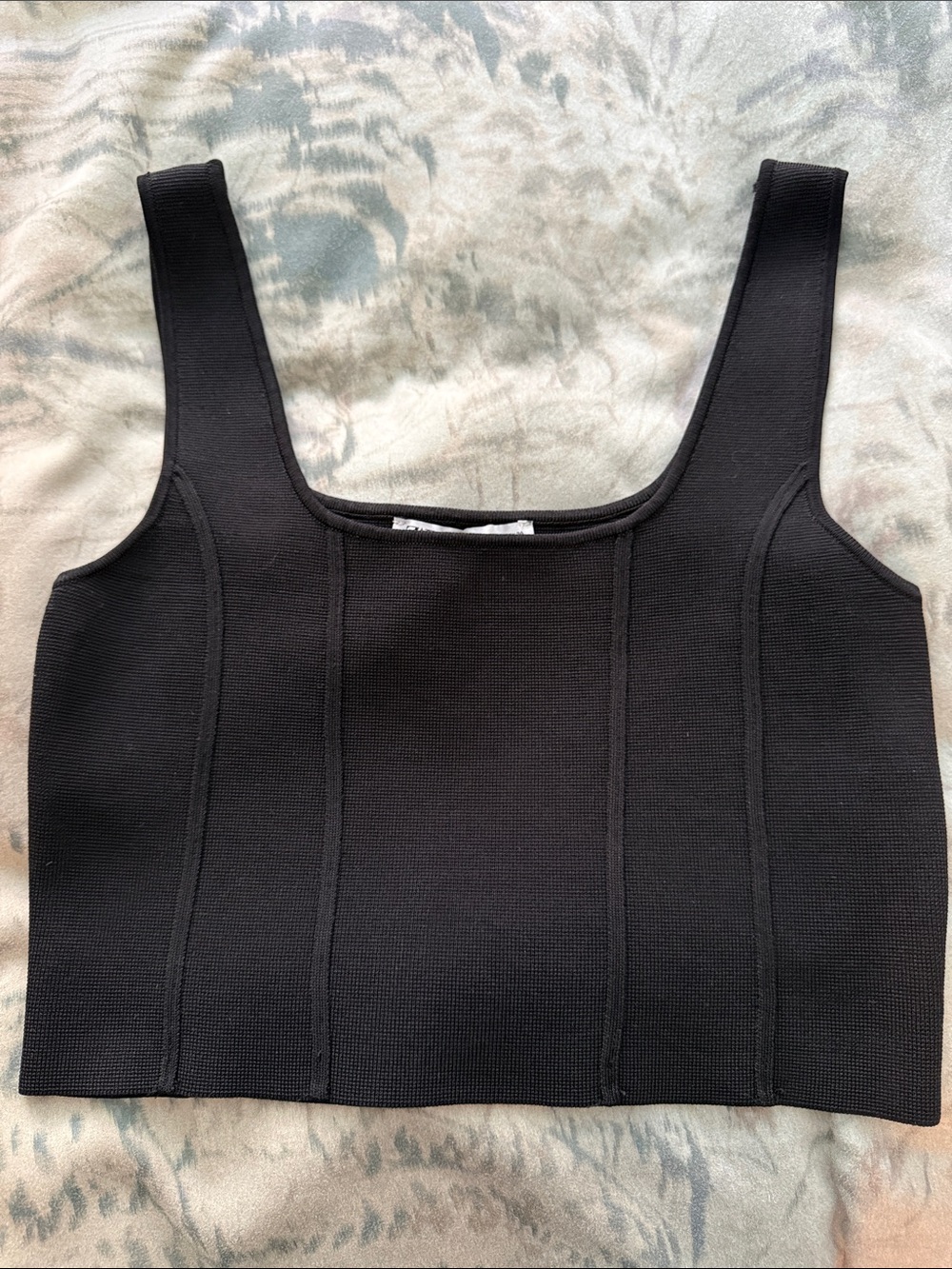Zara Black Ribbed Square-Neck Crop Tank M